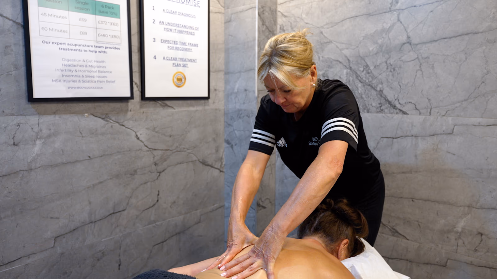 Deep tissue massage in progress